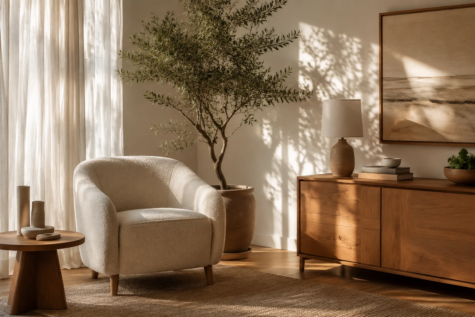 Ambiente ilustrativo: consultório acolhedor com luz natural e poltrona em tons claros
